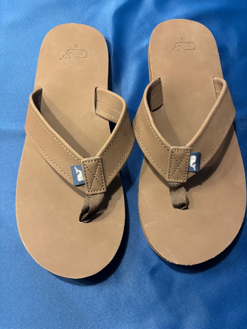 Vineyard Vines Tan Brown Leather Strap Flip Flops